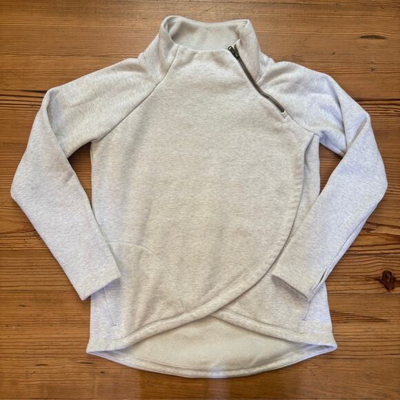 Athleta Tops - Athleta light gray asymmetrical zipper mock neck crisscross sweater SIZE S
